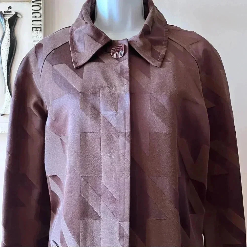 Vintage 90s Cynthia Rowley Brown Houndstooth Two Piece Dress Coat Suit Size 12 L - Picture 10 of 16